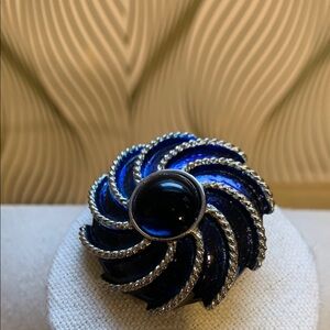 Vintage signed Avon  Blue and Silver Swirl Brooch